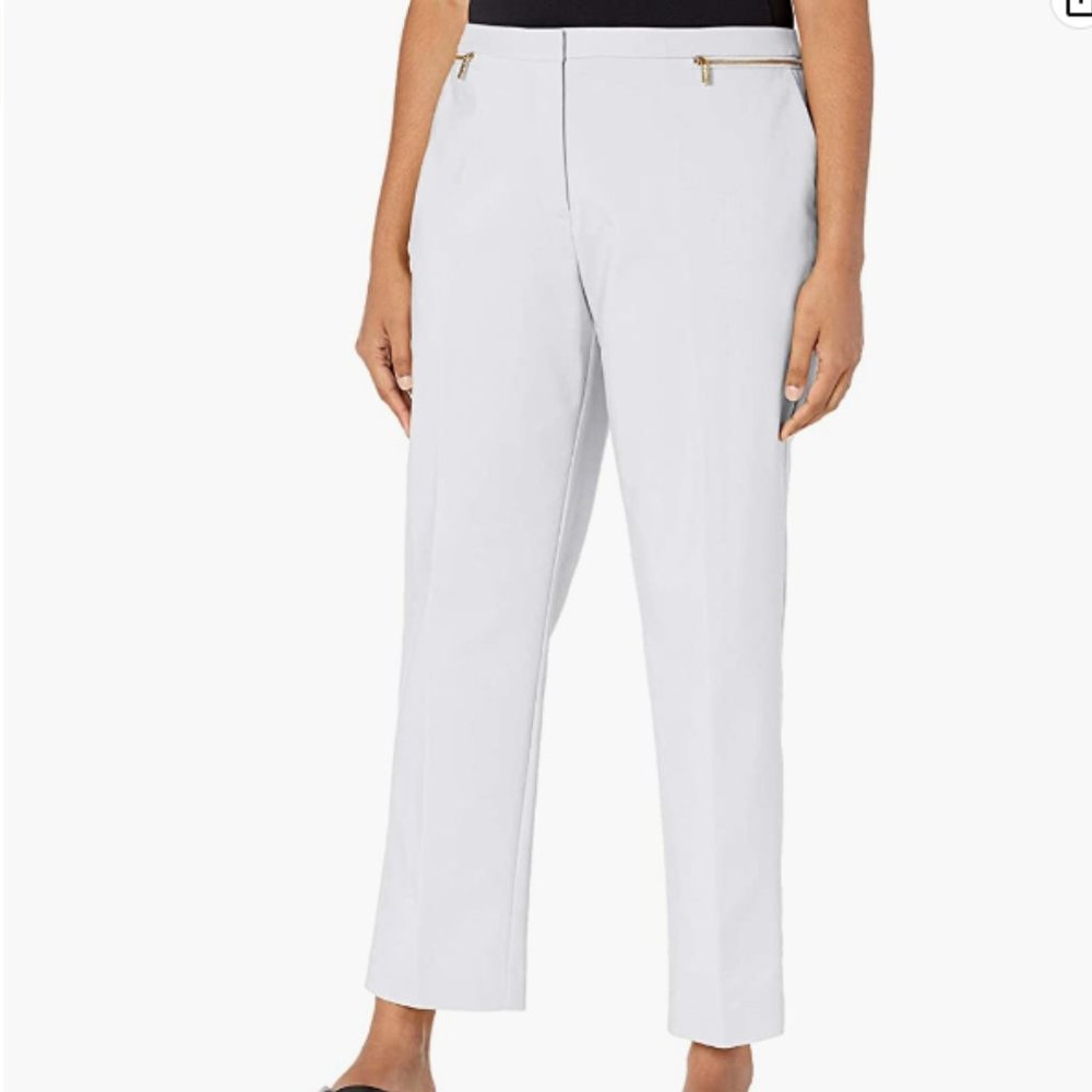 Calvin Klein Women's White Ankle Length Slim Fit Pant Zipper Pockets Size 14